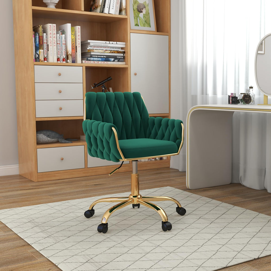 Green Velvet Height Adjustable Swivel Office Chair M749937