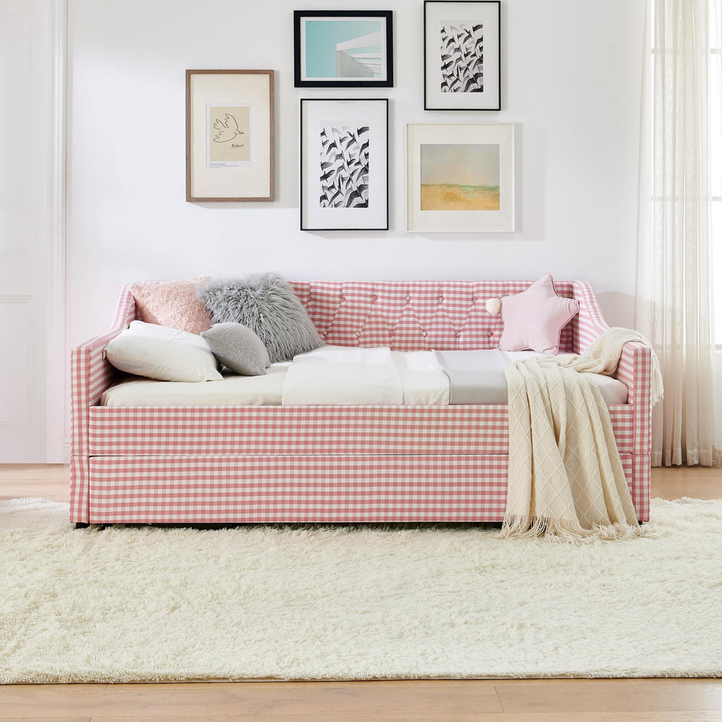 Full Size Upholstered Daybed with Trundle and Side Pocket K43584
