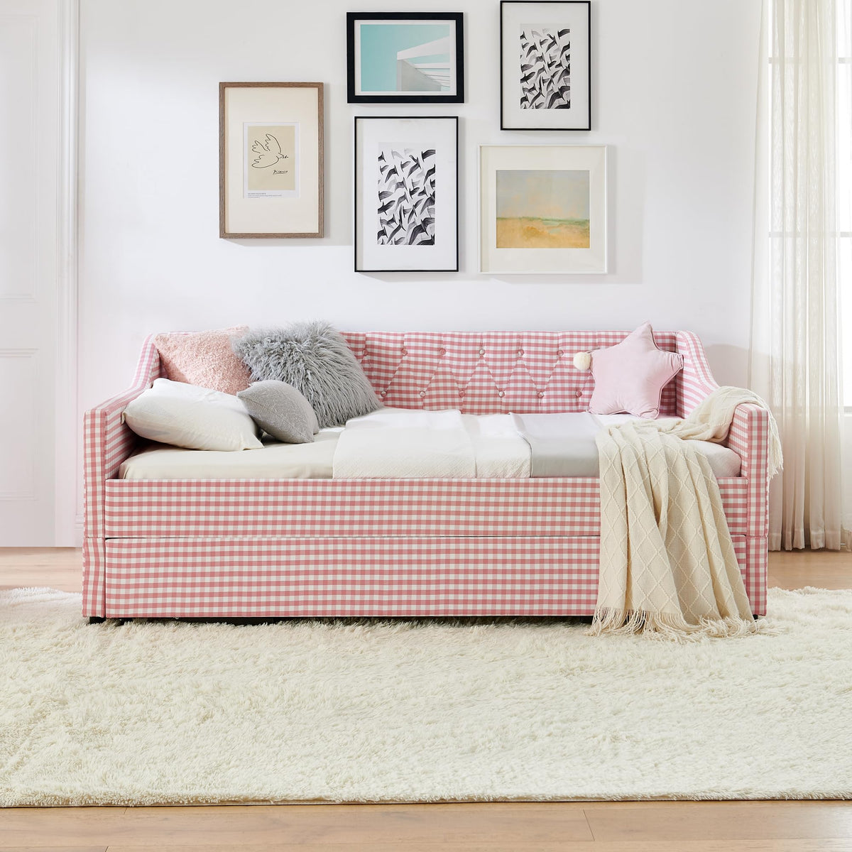 Full Size Upholstered Daybed with Trundle and Side Pocket K43584