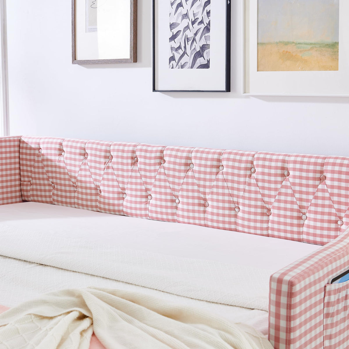 Full Size Upholstered Daybed with Trundle and Side Pocket K43584
