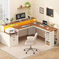 63" L Shaped Desk with Drawers and Storage Shelves H9657