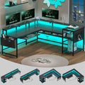 L Shaped Gaming Desk with Power Outlets & LED Strip L29044