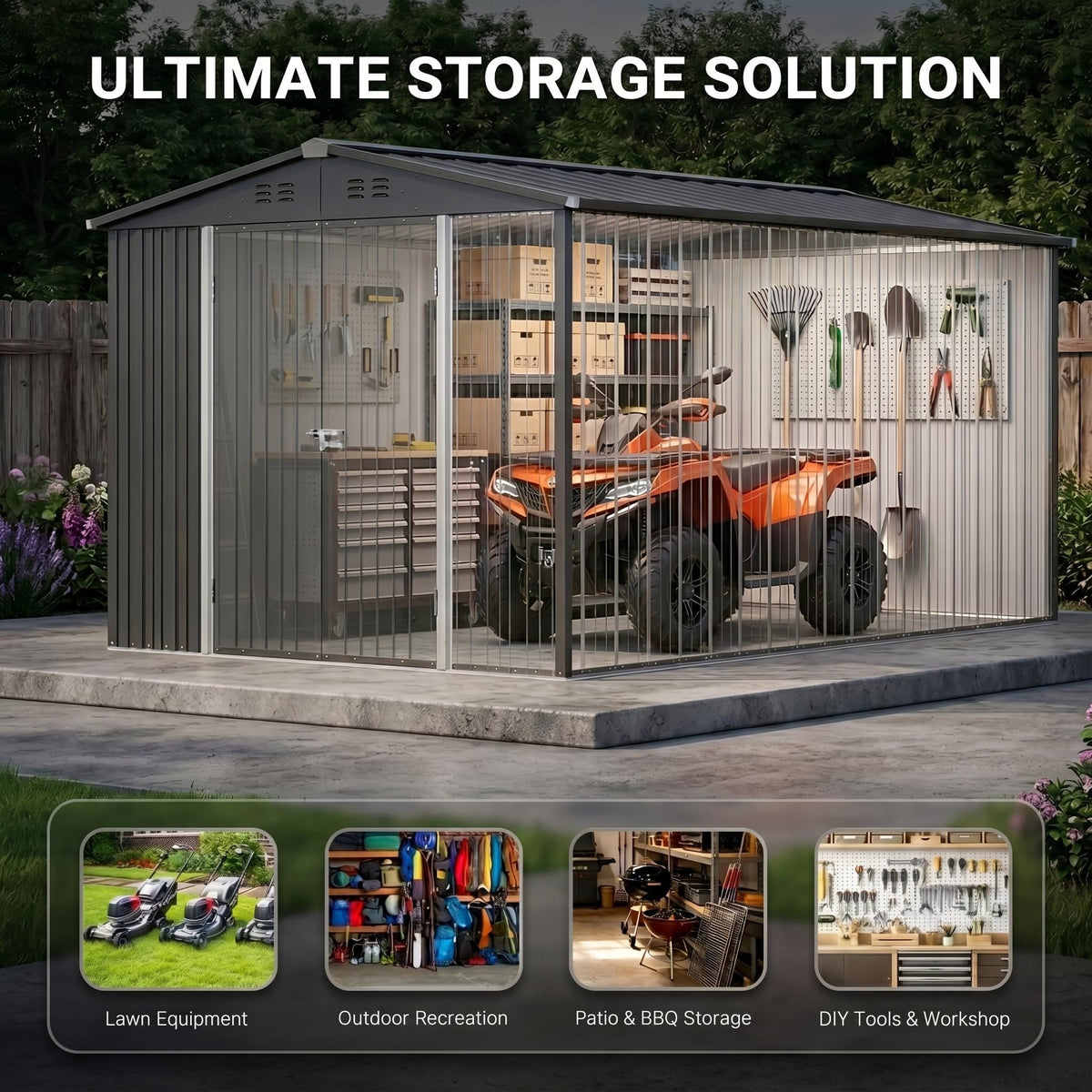 10x10 FT Metal Heavy-Duty Outdoor Storage Shed A326