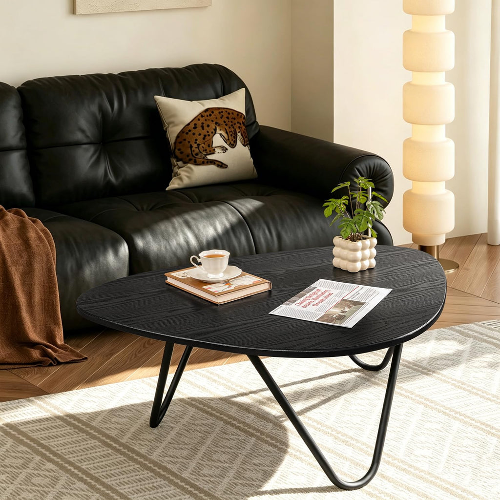 Black Wood Coffee Table with Metal Base H1032