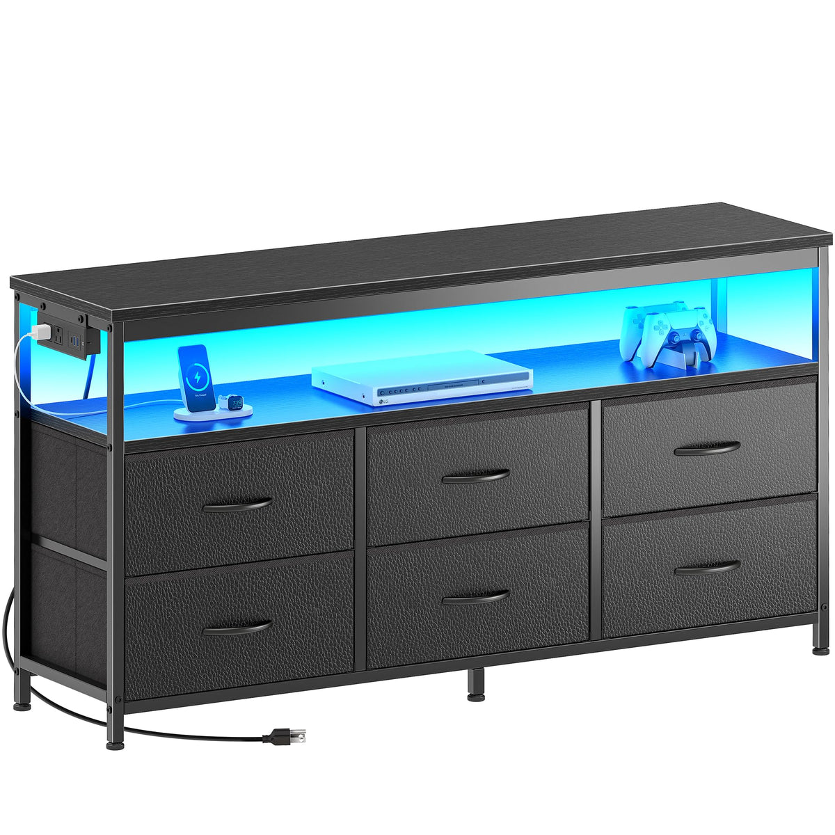Black 47 Inch 6 Drawer TV Stand with Power Outlets M11542