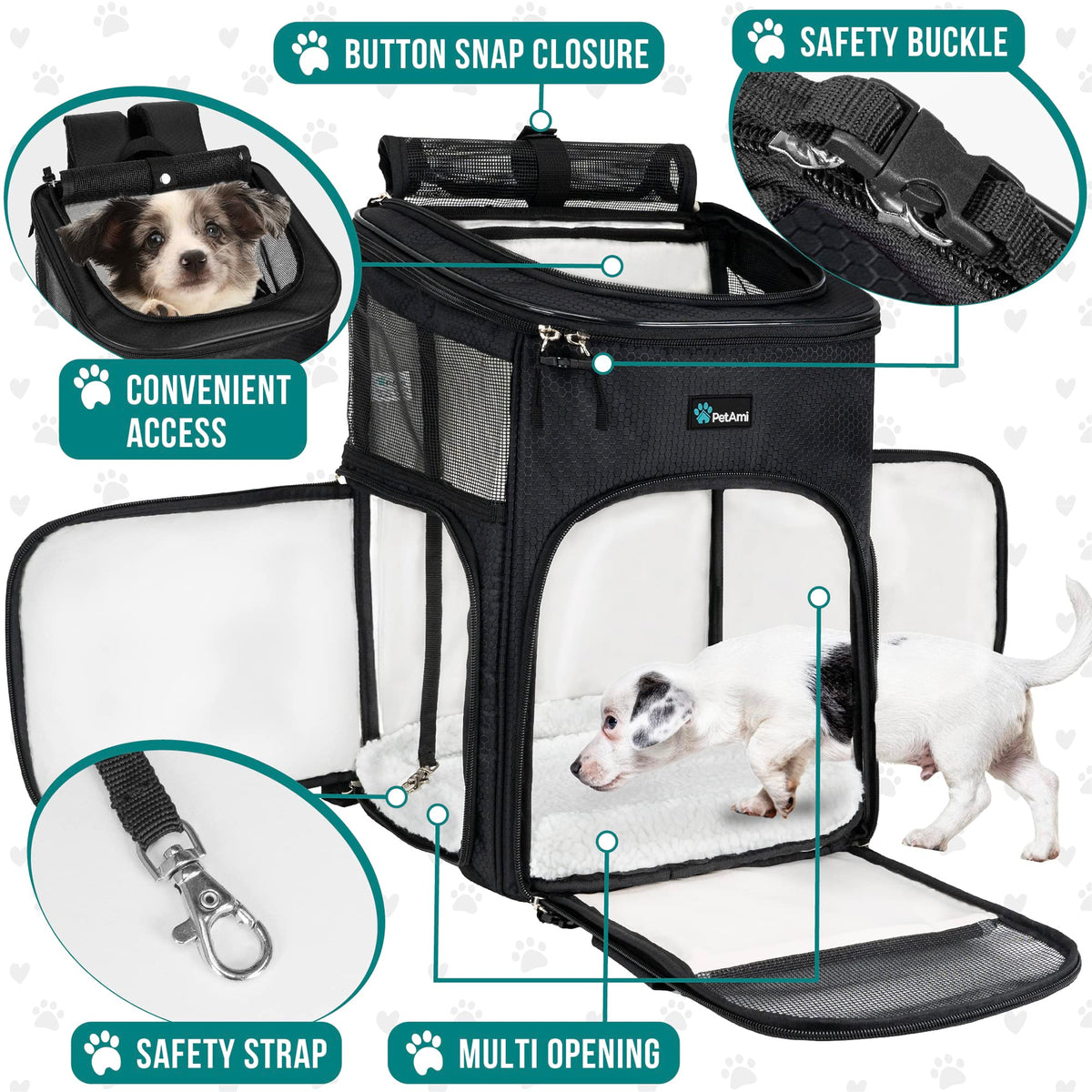 Dog Backpack Carrier, Airline Approved 4-Way Entry Cat Bag, Black W265254