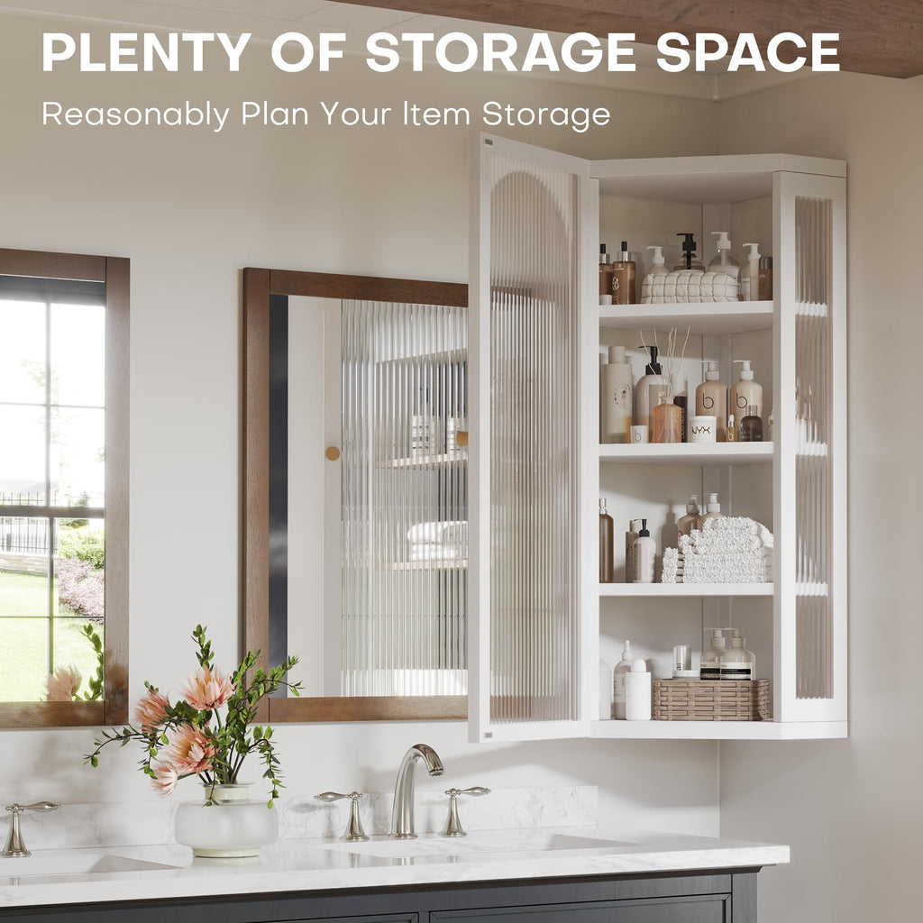 White Metal Corner Wall Cabinet with Glass Doors and Shelves K9521