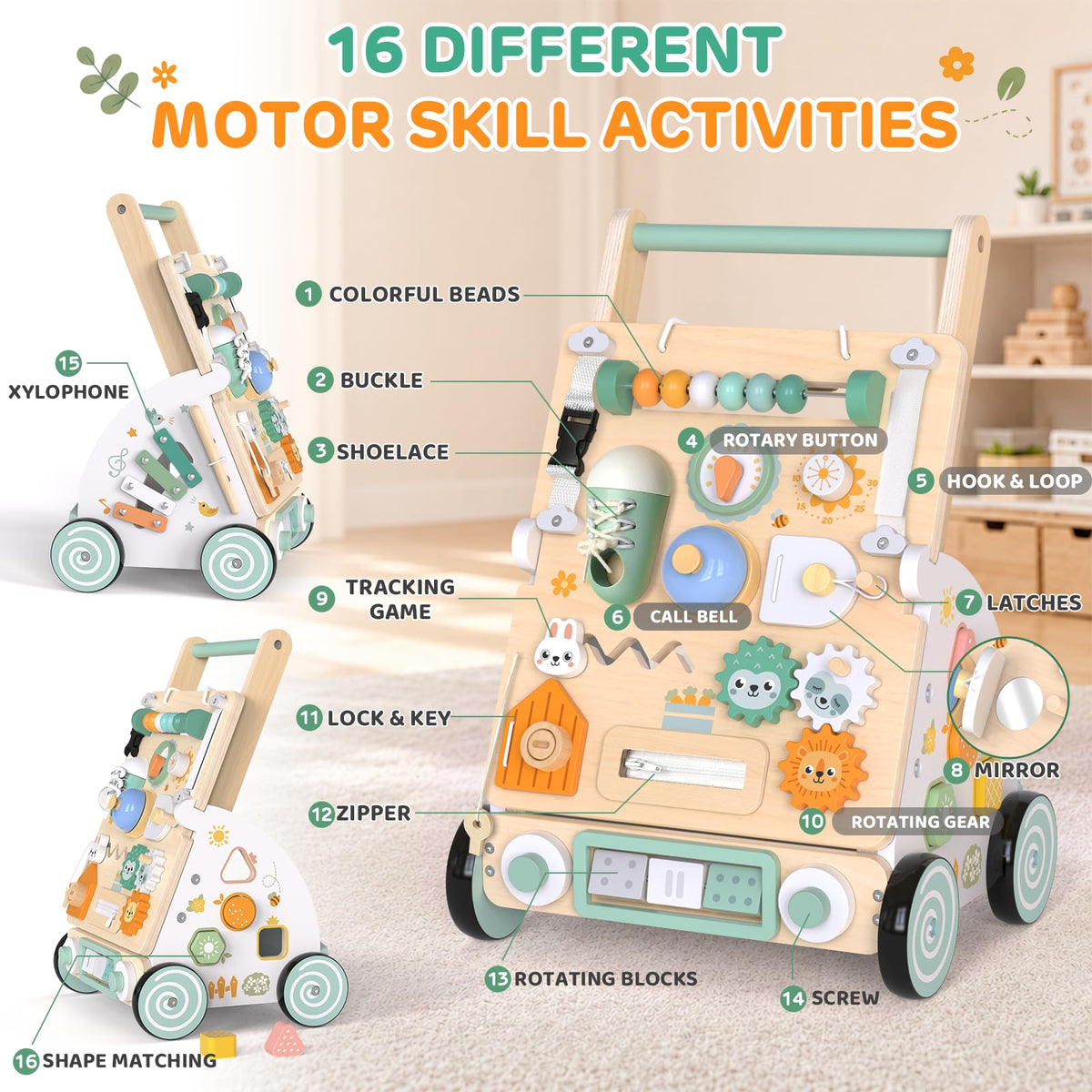 Wooden Baby Walker with Detachable Busy Board Z8478