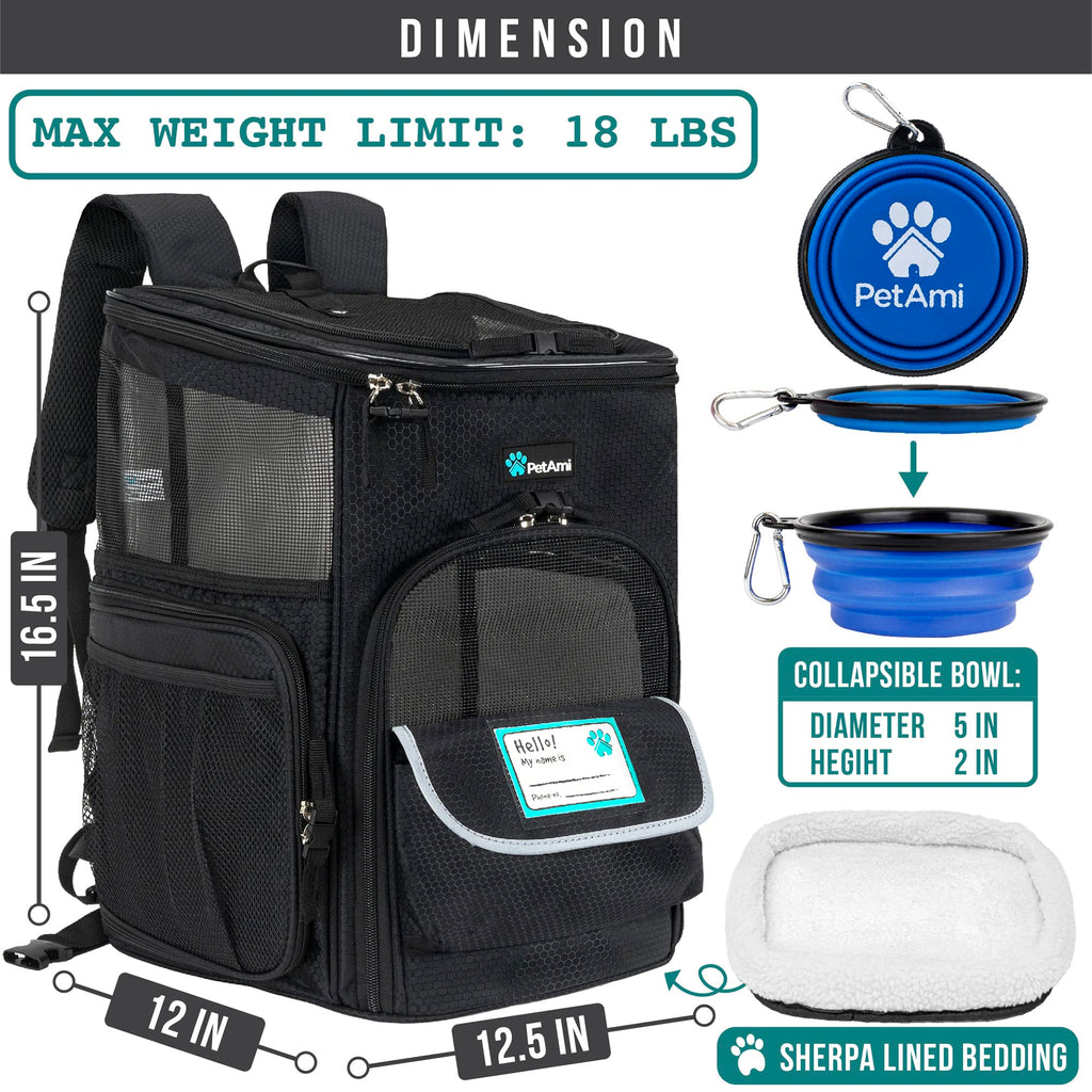 Dog Backpack Carrier, Airline Approved 4-Way Entry Cat Bag, Black W265254