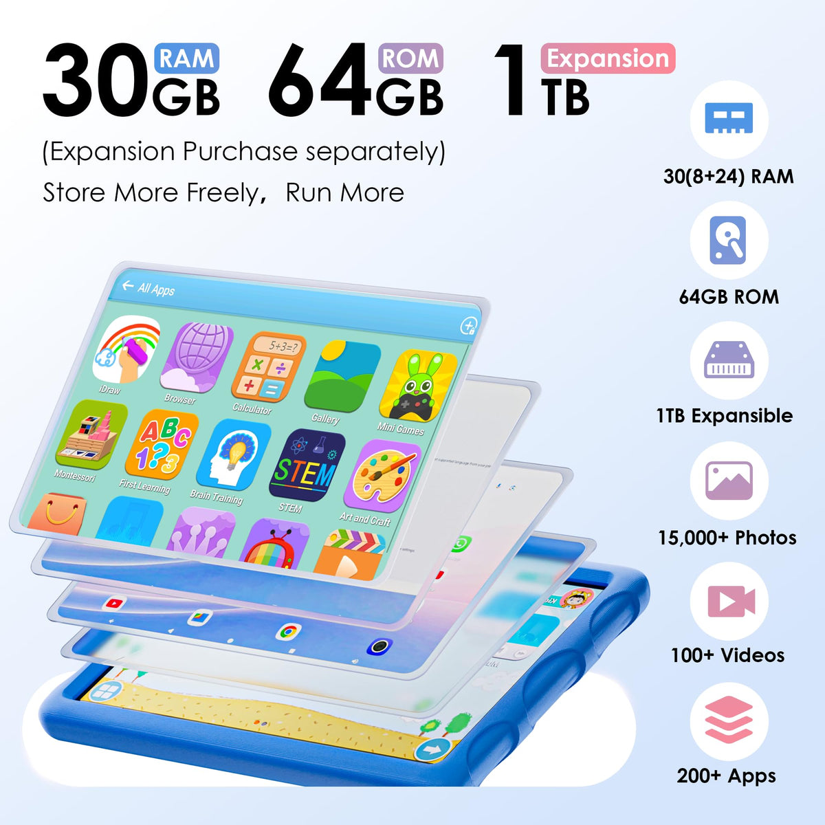 10.1 inch Android 15 Tablet with Drop-proof Case Blue V357126
