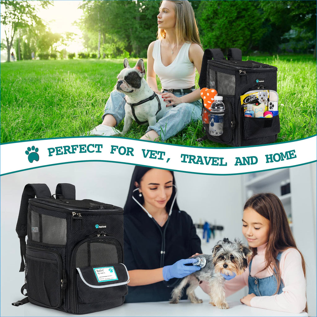 Dog Backpack Carrier, Airline Approved 4-Way Entry Cat Bag, Black W265254