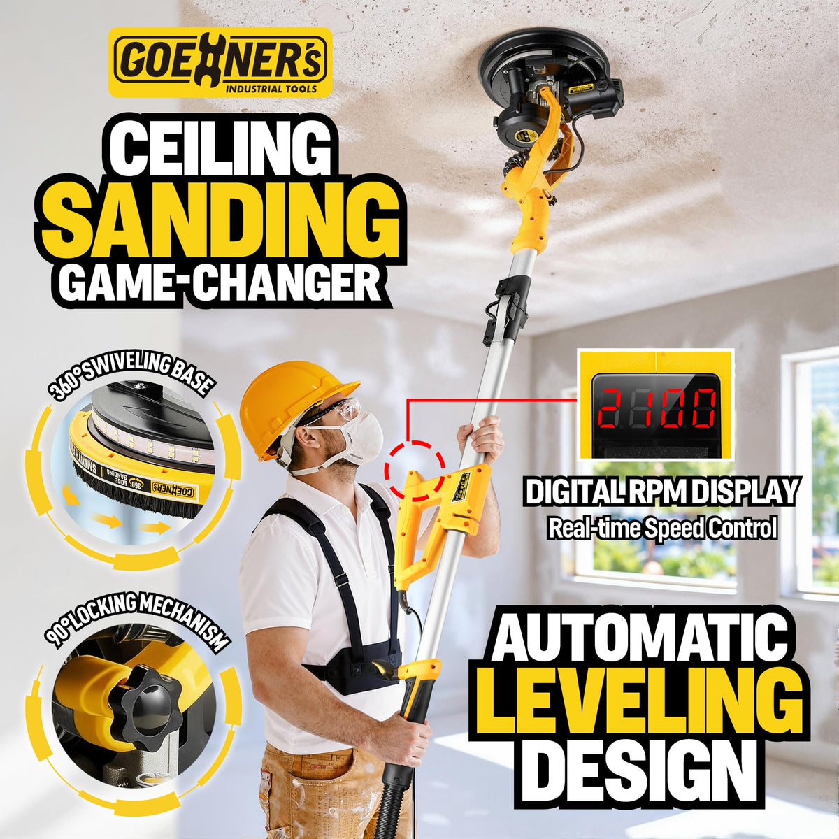 950W Electric Drywall Sander with Vacuum Dust Collector N4420