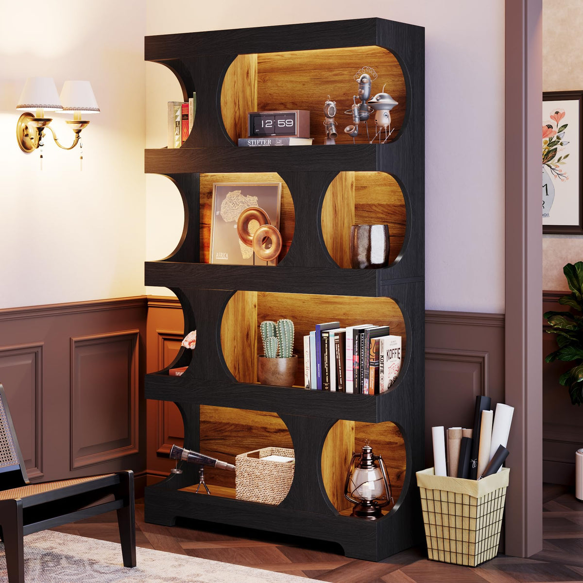 71" Tall 4-Tier S-Shaped Wood Bookcase Q35410