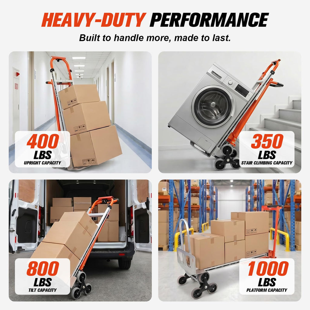 4-in-1 Convertible Stair Climbing Hand Truck, 1000LBS Heavy Duty Folding Aluminum Dolly Cart with Wheels & Handle U51050