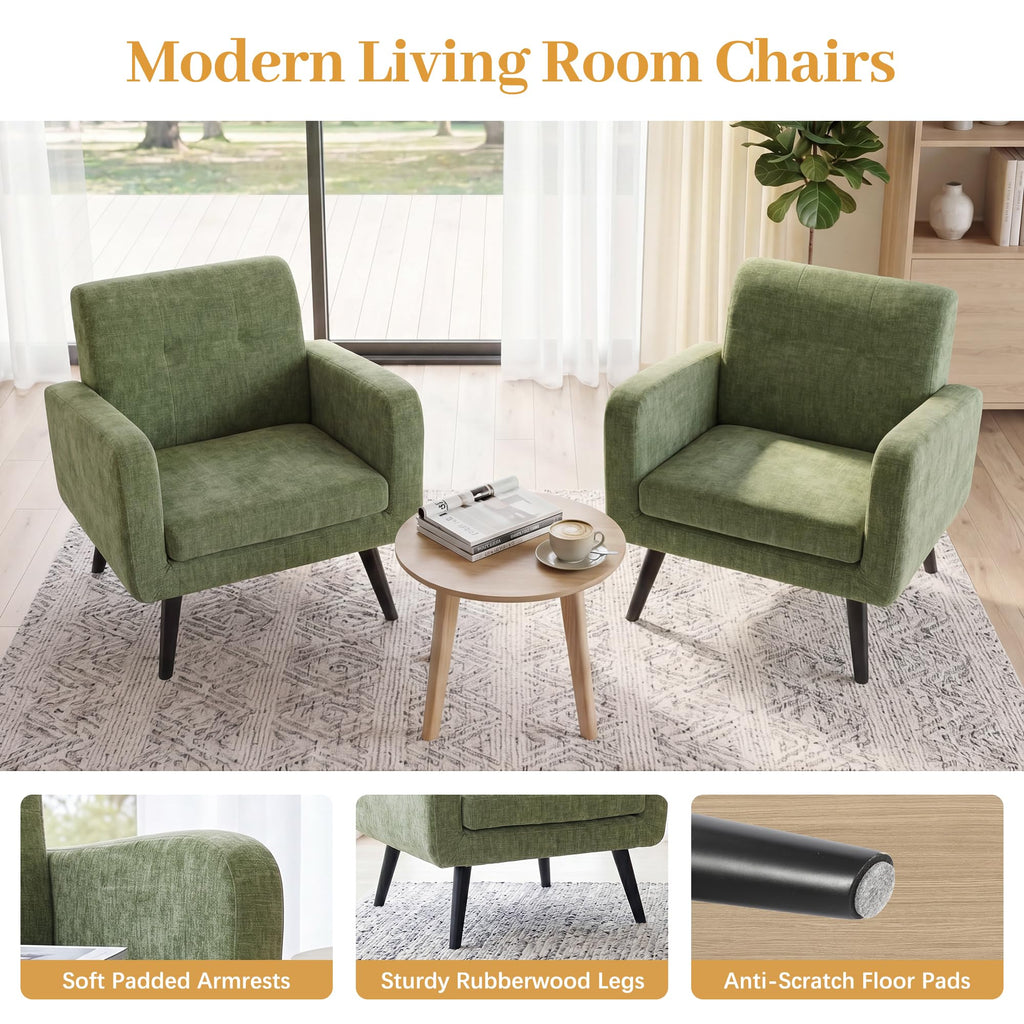 Olive Green Chenille Upholstered Accent Chairs Set of 2 D24352