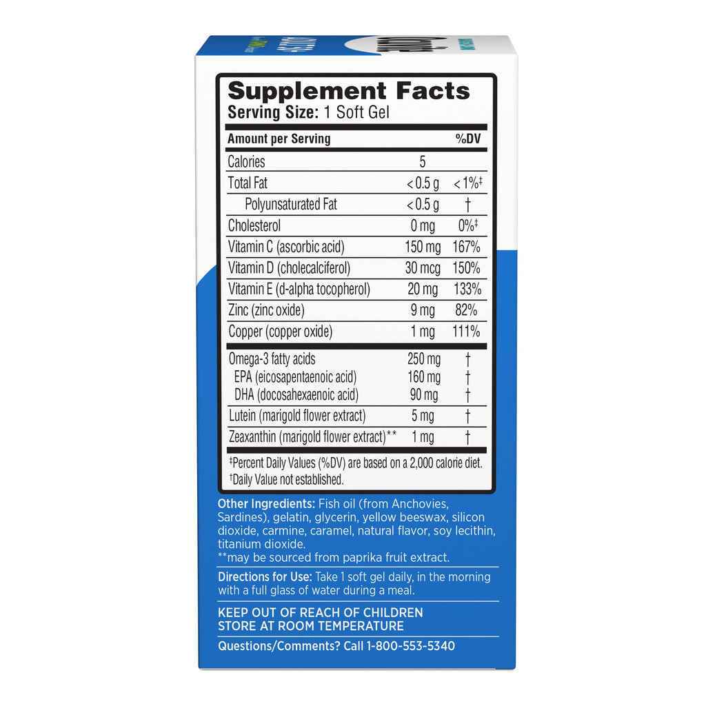 Eye Vitamin & Mineral Supplement with Omega-3, Zinc, Lutein & Zeaxanthin, 50 Softgels U565