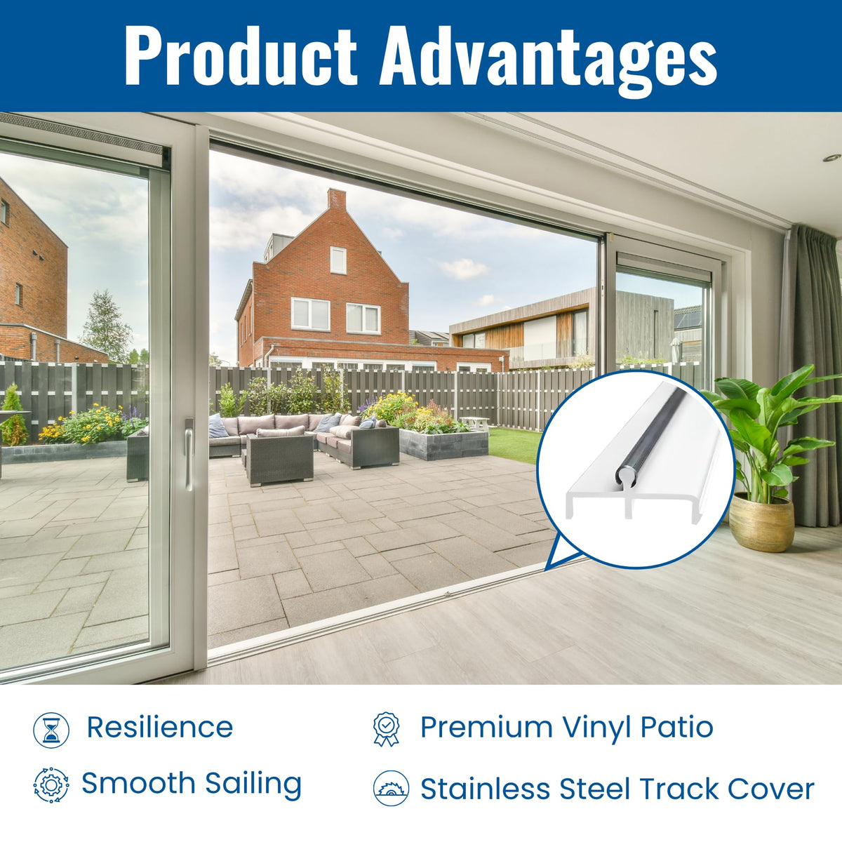 Vinyl Sliding Door Track with Stainless Steel Cover White 72 Inches A283