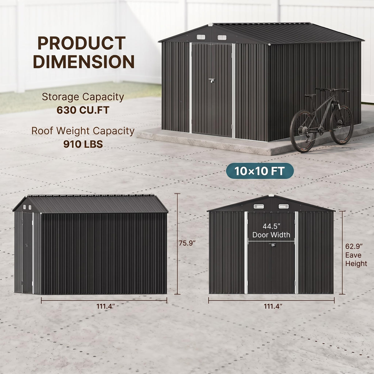 10x10 FT Metal Heavy-Duty Outdoor Storage Shed A326
