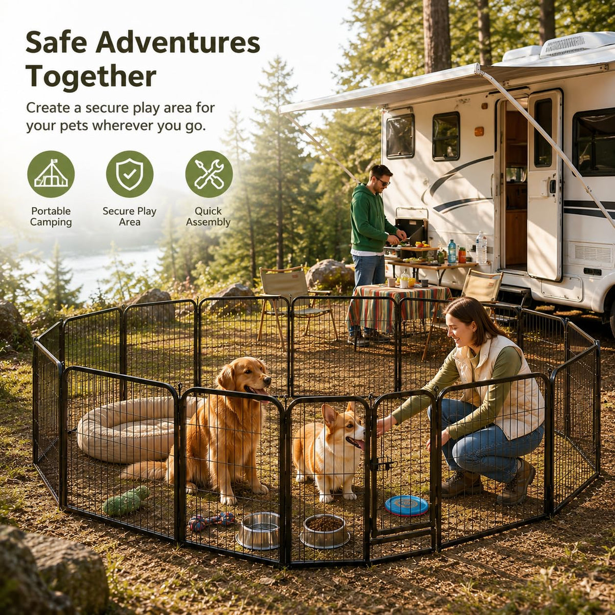 24" Height 16 Panels Foldable Metal Dog Playpen with Door G603857