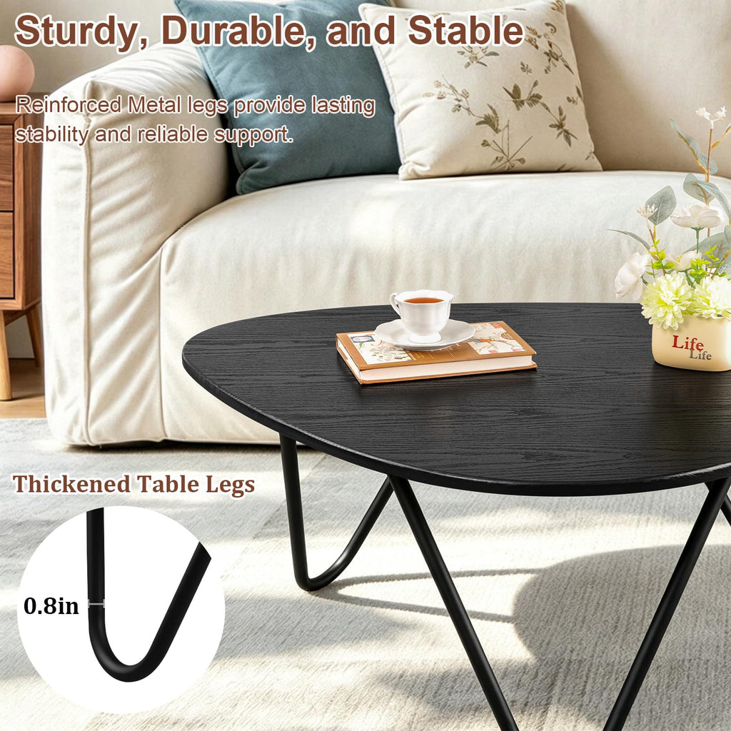 Black Wood Coffee Table with Metal Base H1032