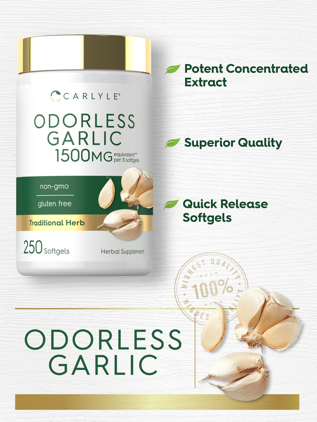 Odorless Garlic Supplement 250 Softgels H781