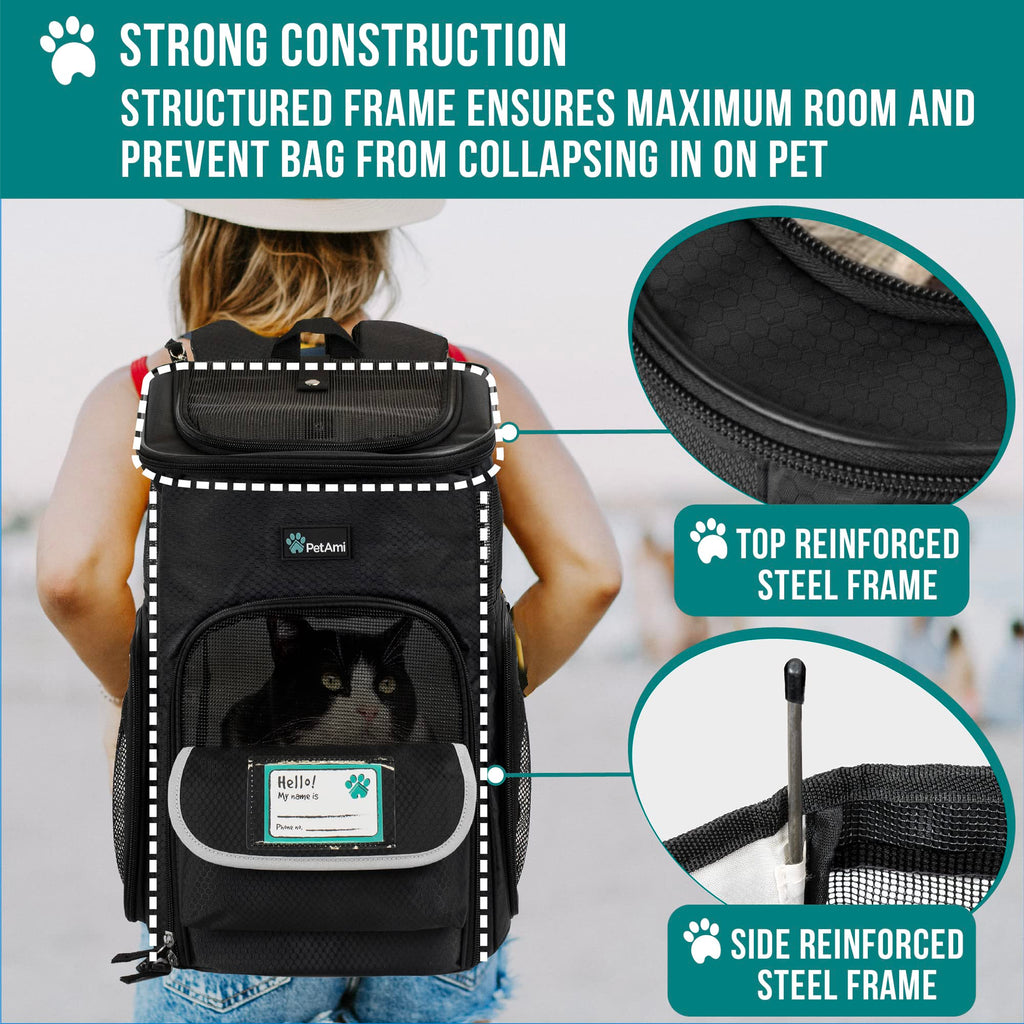 Dog Backpack Carrier, Airline Approved 4-Way Entry Cat Bag, Black W265254