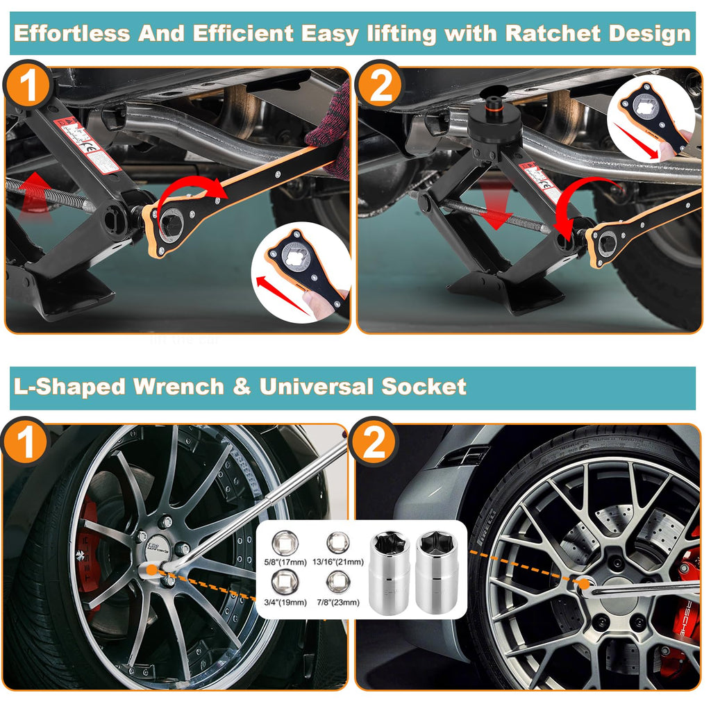 Scissor Jack Kit with Lug Wrench and Jack Pad A524