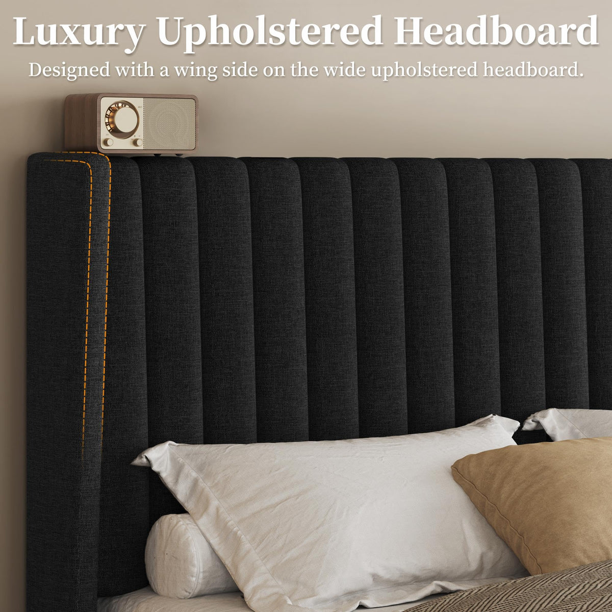 Black Queen Bed Frame with Headboard G411
