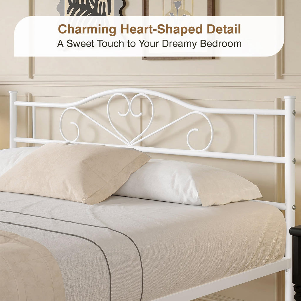 Full Size White Metal Platform Bed Frame with Headboard C42893