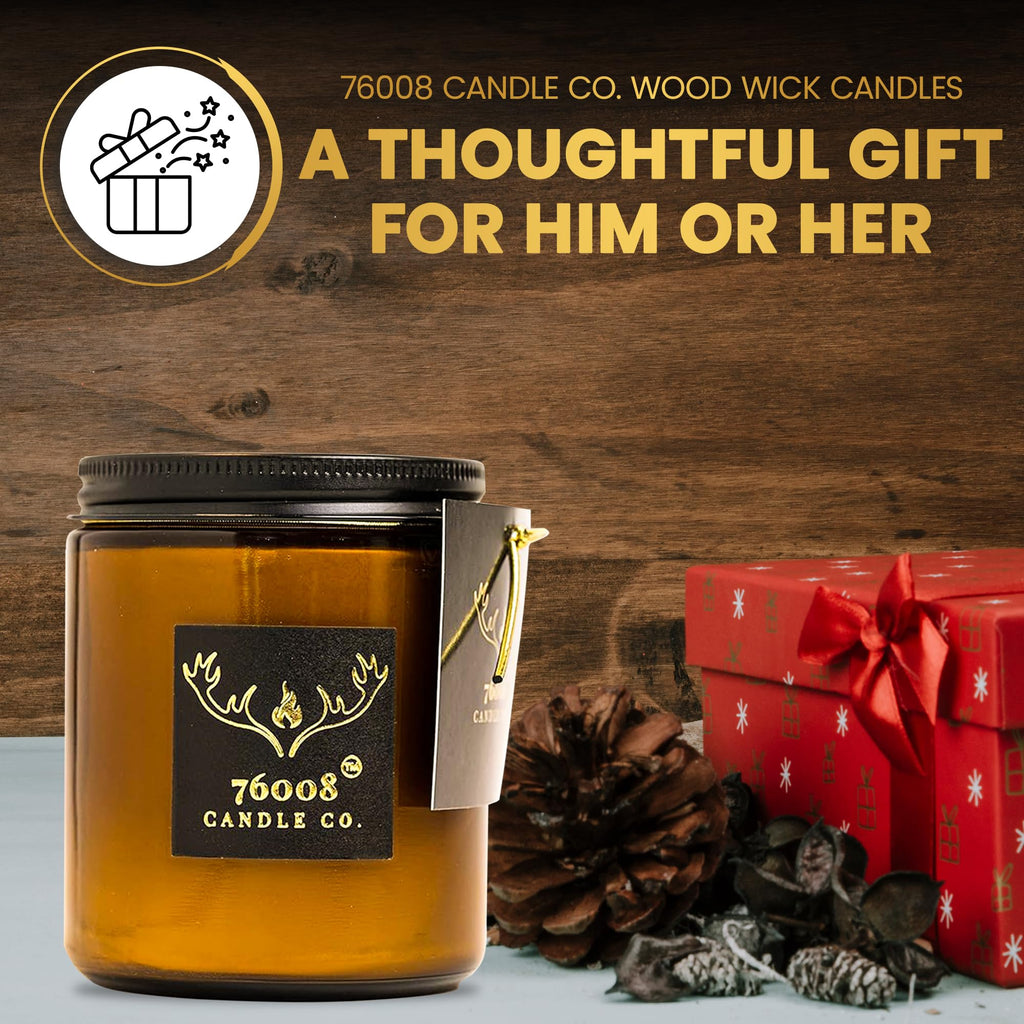 Soy Candle with Wood Wick in Amber Glass Jar S359265