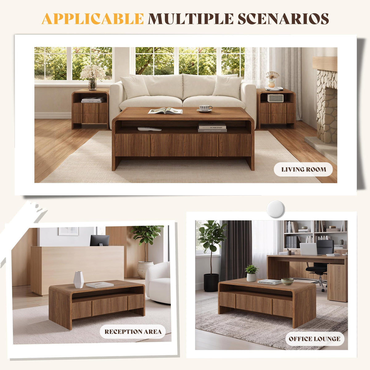 Fluted Coffee Table with Storage X715