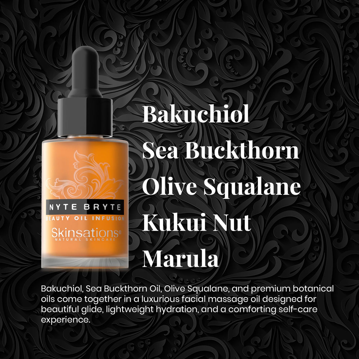 Bakuchiol Sea Buckthorn Olive Squalane Lavender Bergamot Face Massage Oil 1 oz T9439