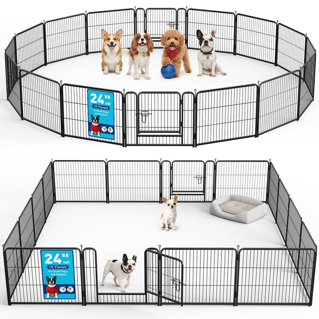 24" Height 16 Panels Foldable Metal Dog Playpen with Door G603857
