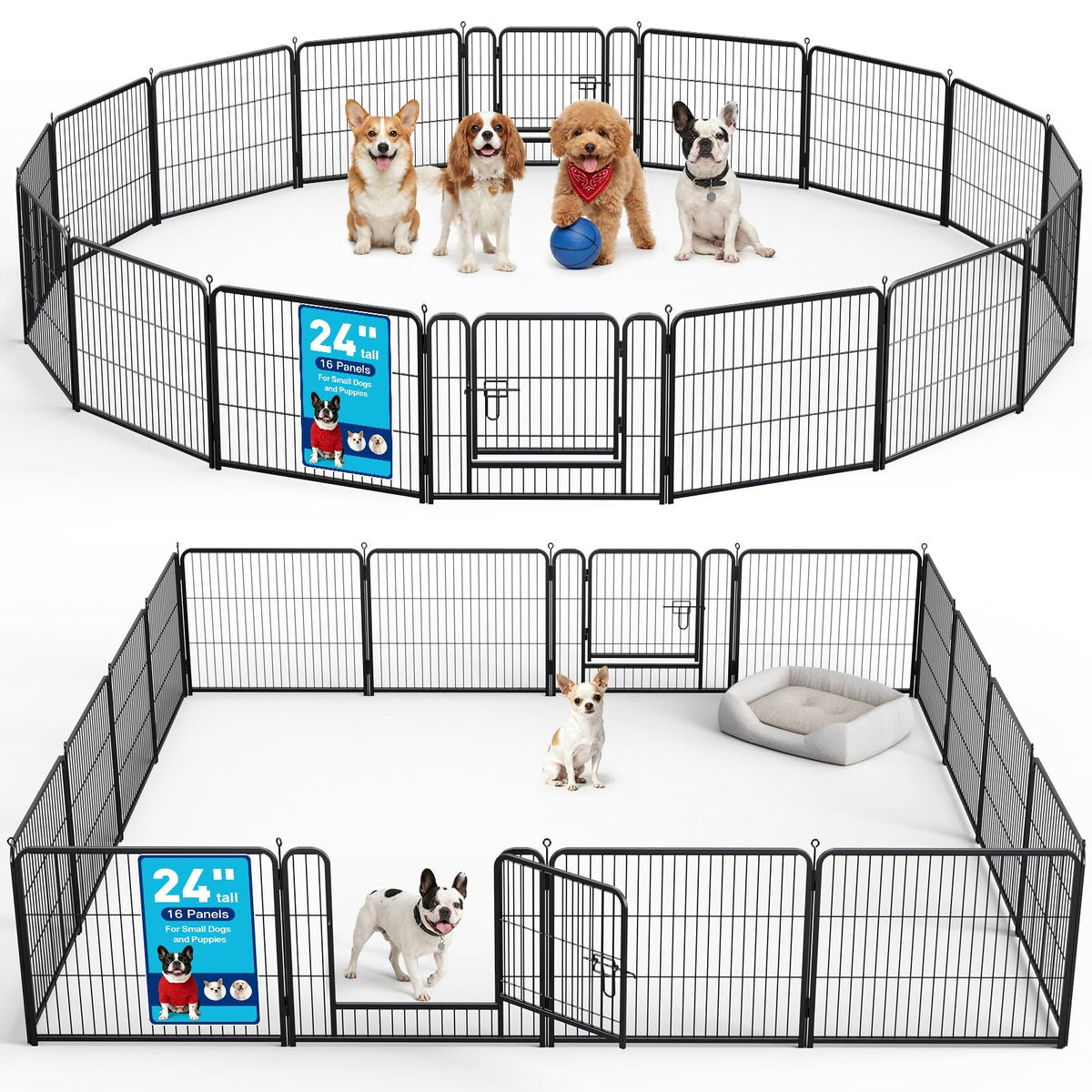 24" Height 16 Panels Foldable Metal Dog Playpen with Door G603857