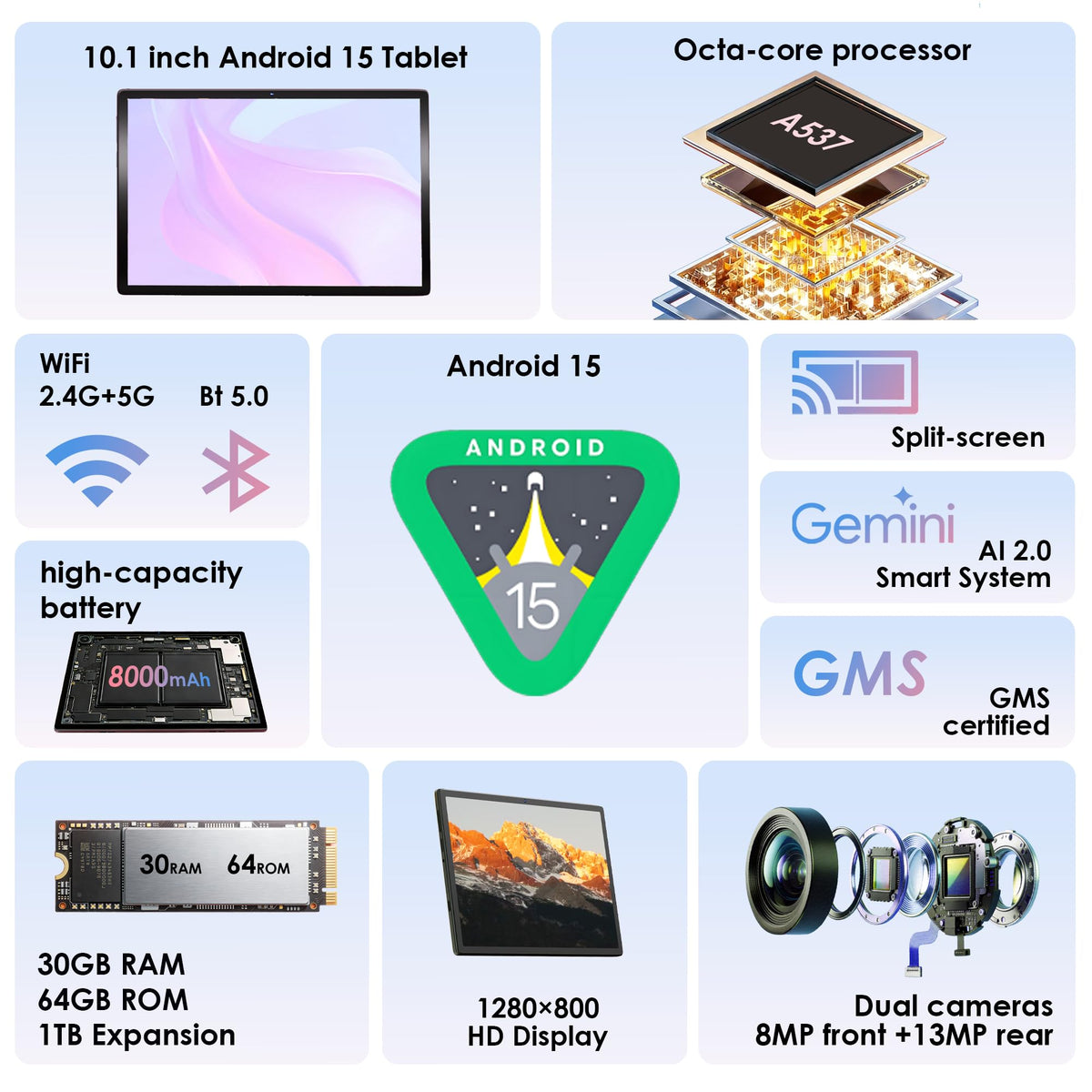 10.1 inch Android 15 Tablet with Drop-proof Case Blue V357126