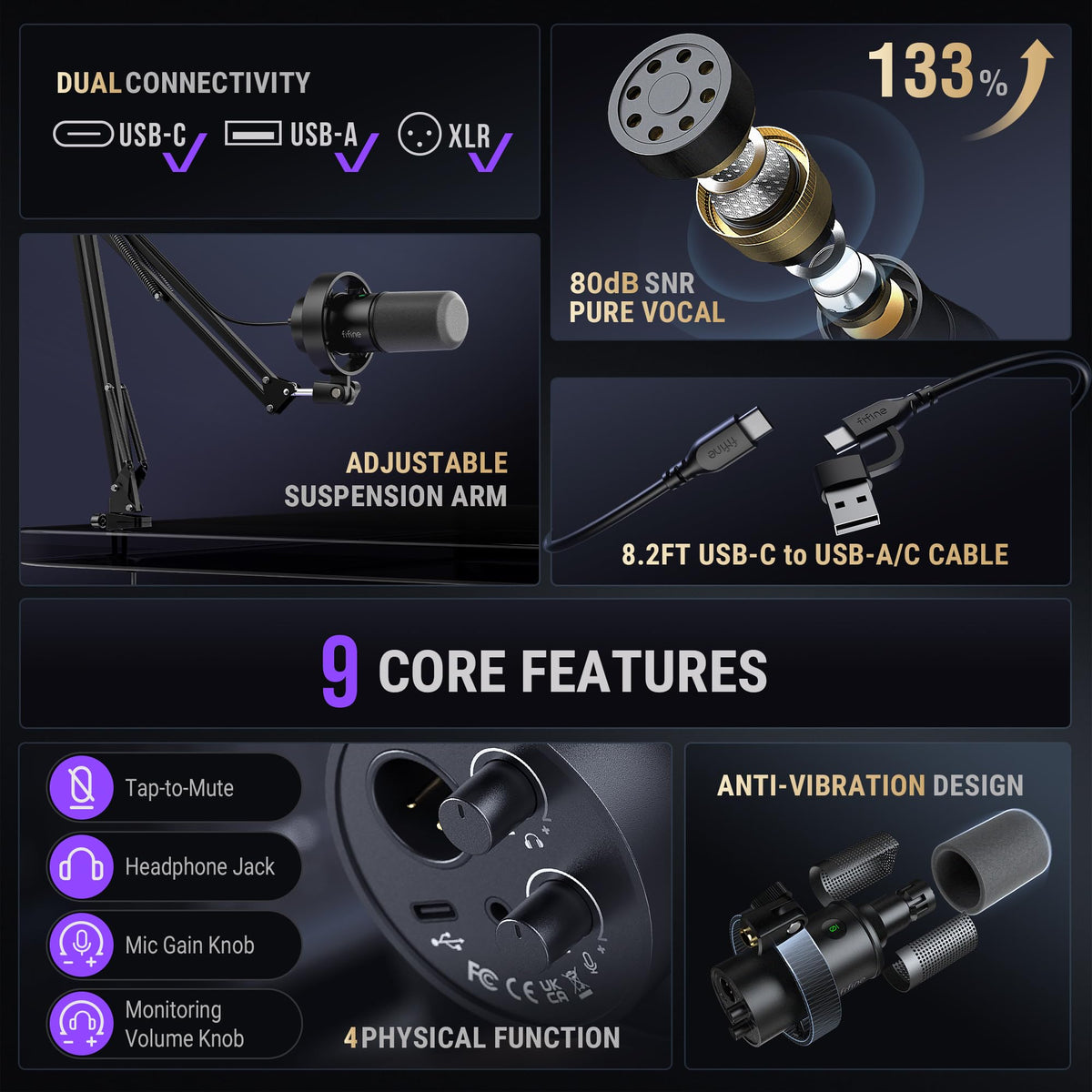 USB/XLR Dynamic Vocal Microphone Kit T2902
