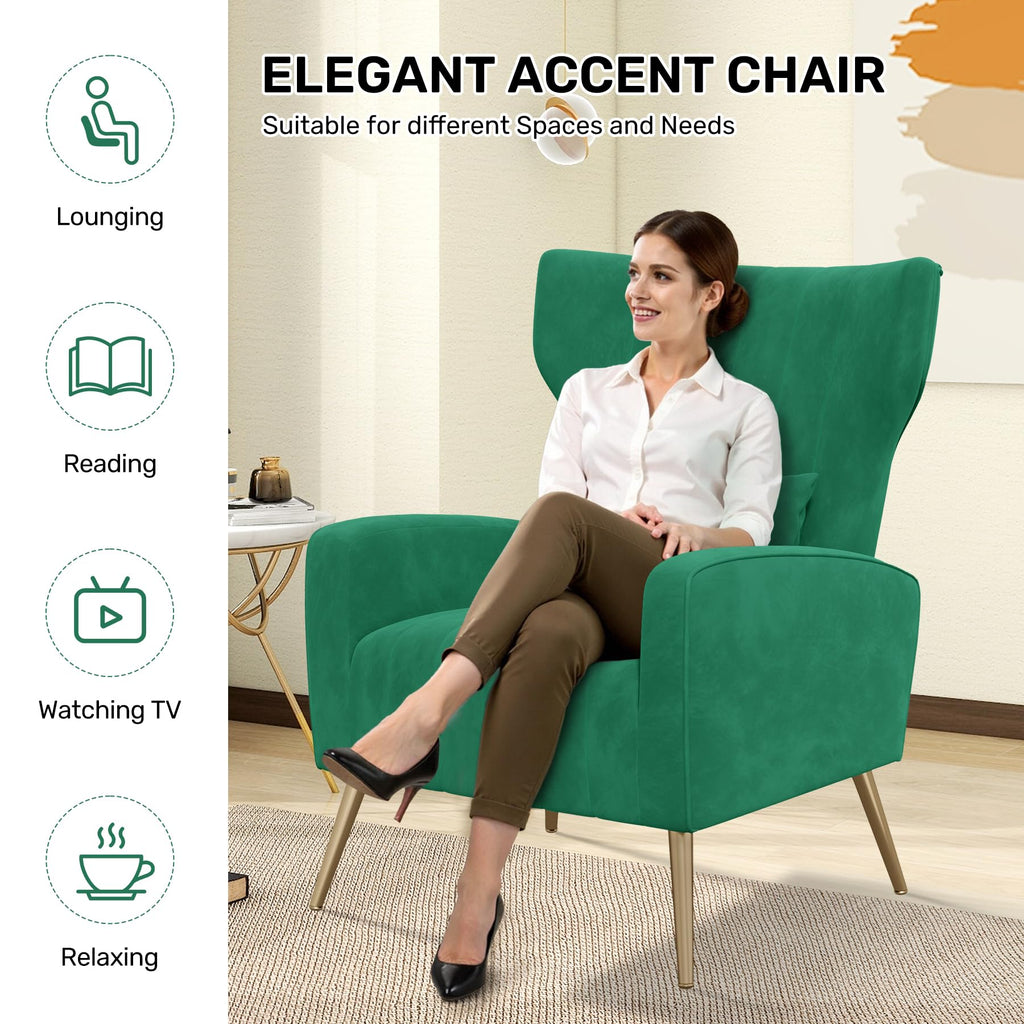 Velvet Accent Chair Set of 2 Wingback Green Y5377