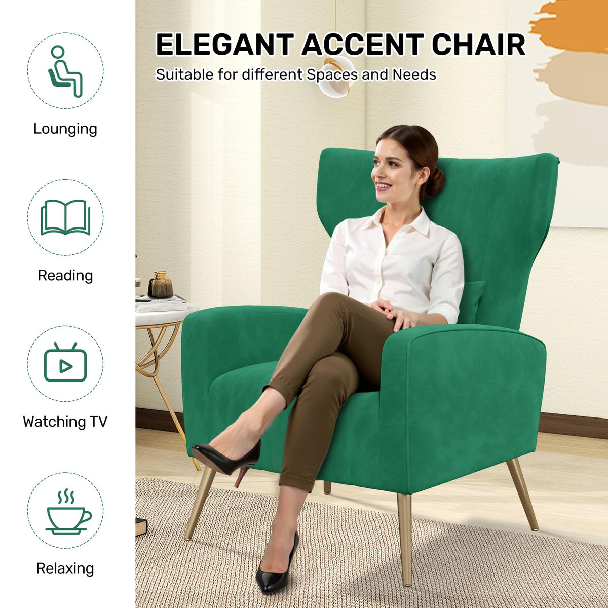 Velvet Accent Chair Set of 2 Wingback Green Y5377