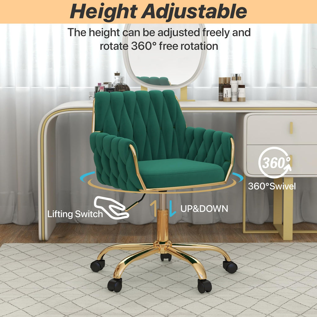 Green Velvet Height Adjustable Swivel Office Chair M749937