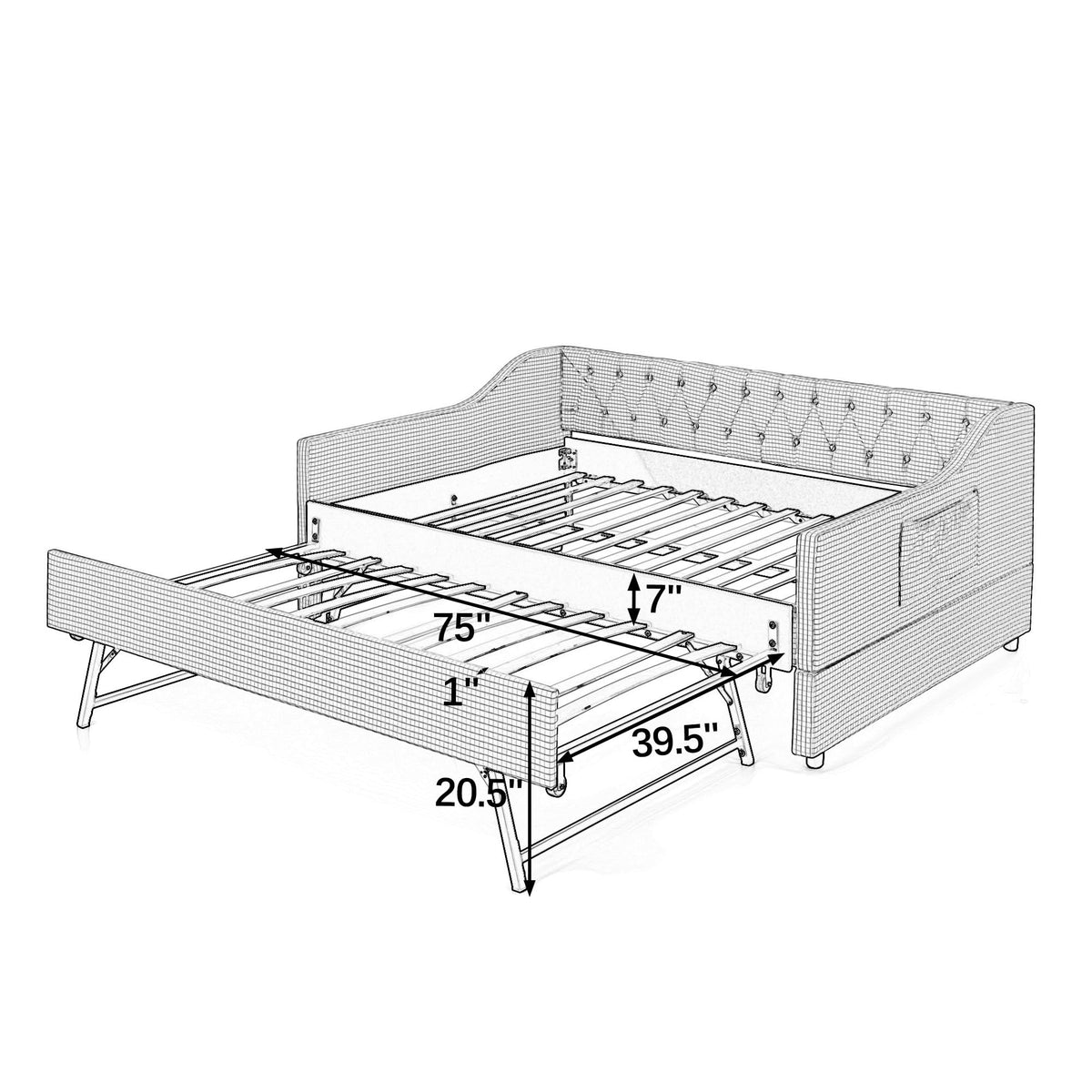 Full Size Upholstered Daybed with Trundle and Side Pocket K43584