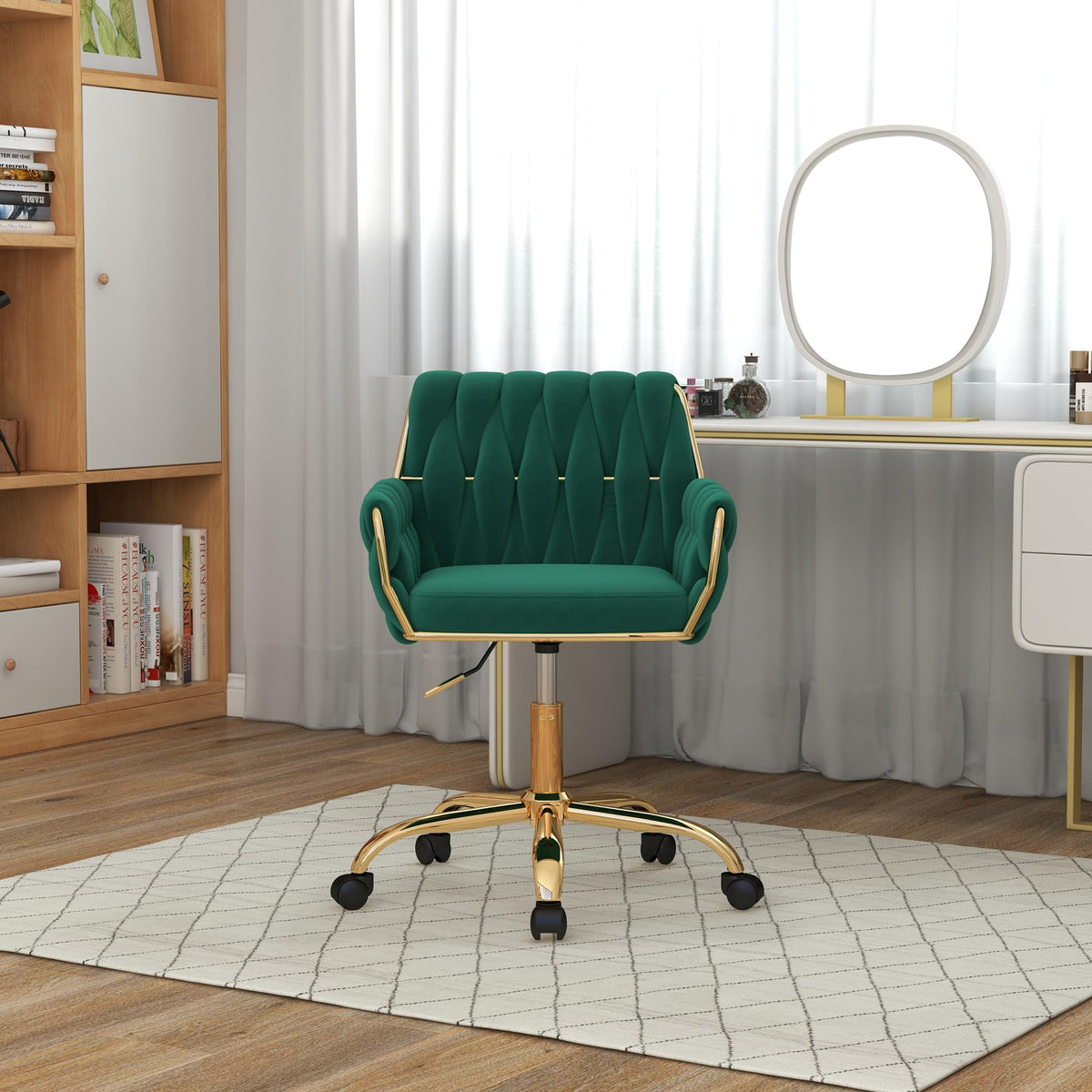 Green Velvet Height Adjustable Swivel Office Chair M749937