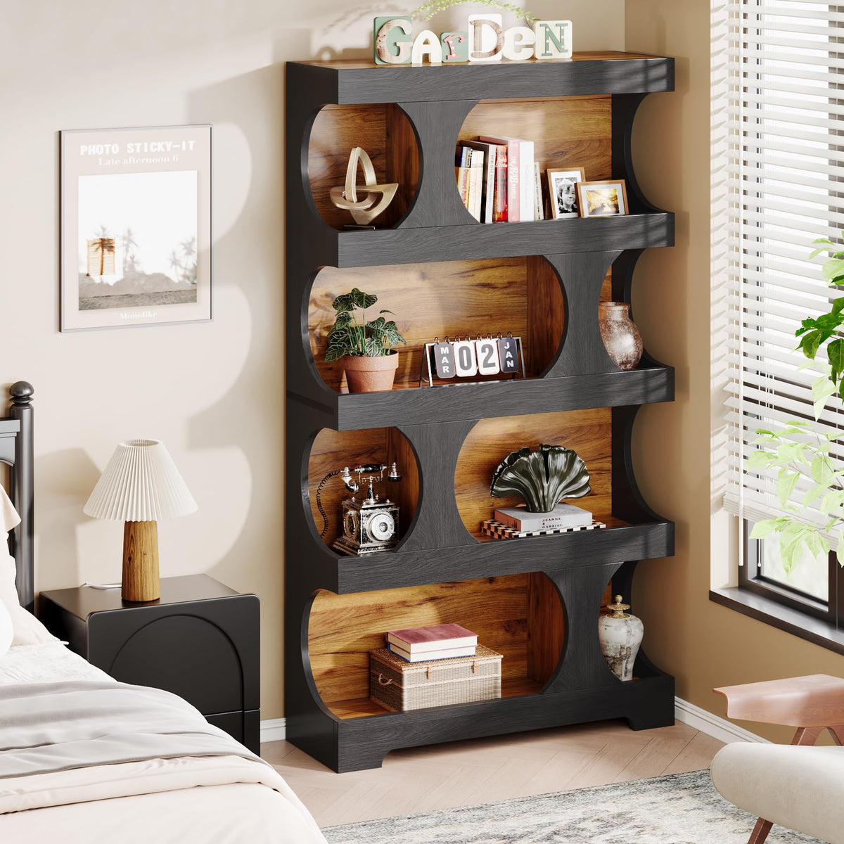 71" Tall 4-Tier S-Shaped Wood Bookcase Q35410