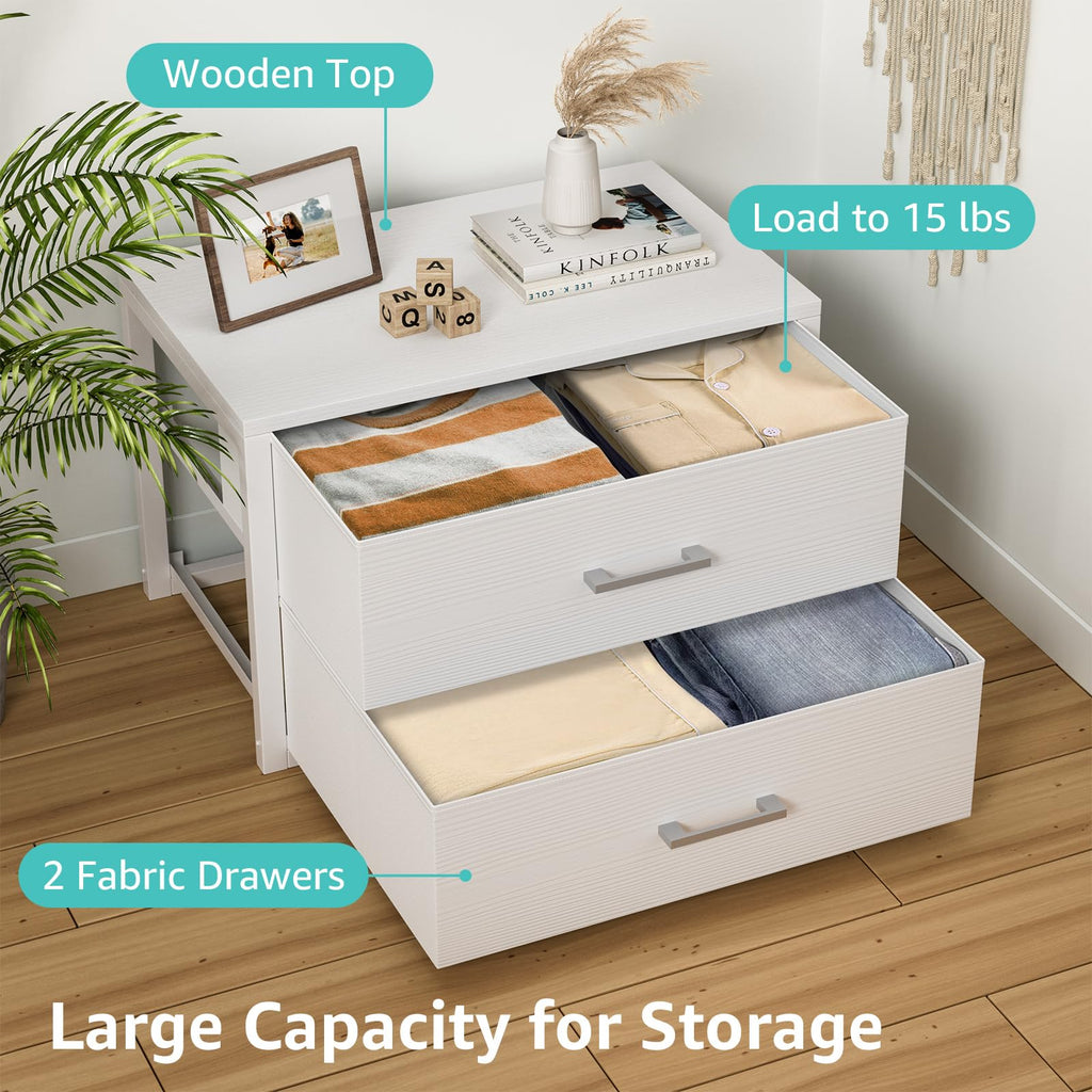 White 2 Drawer Fabric Storage Dresser Z16603