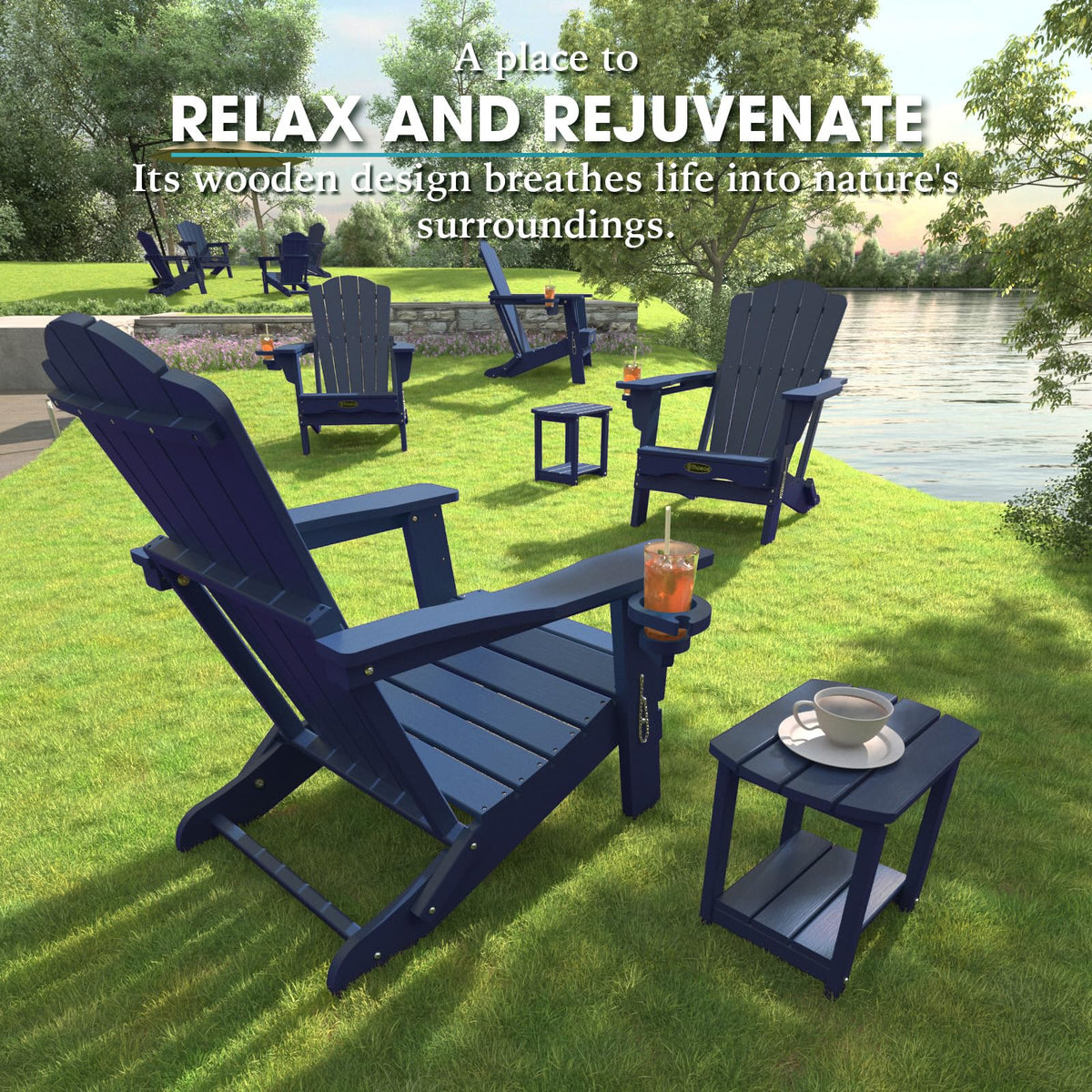 Folding Adirondack Chair Set of 2 HDPE All-Weather Outdoor Chair D619674