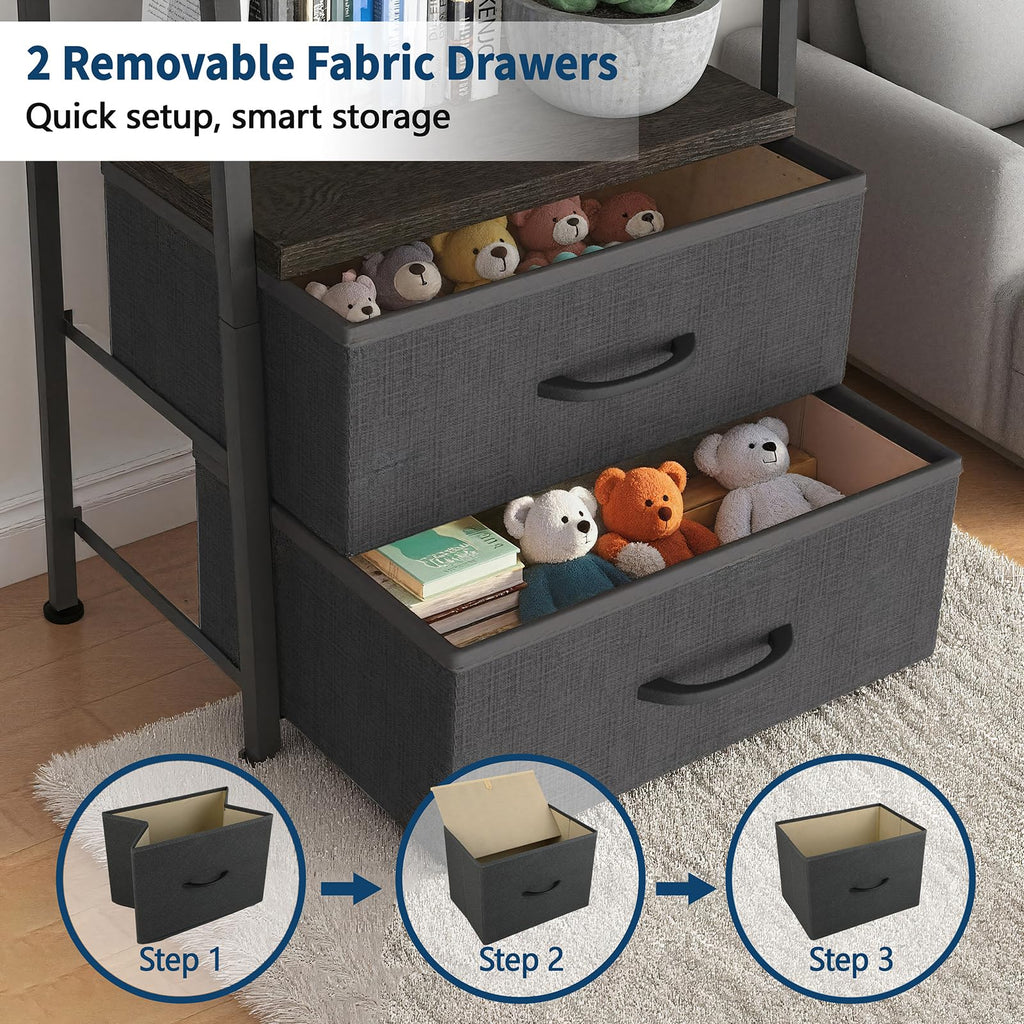 5-Tier Ladder Bookshelf with 2 Drawers Black E477