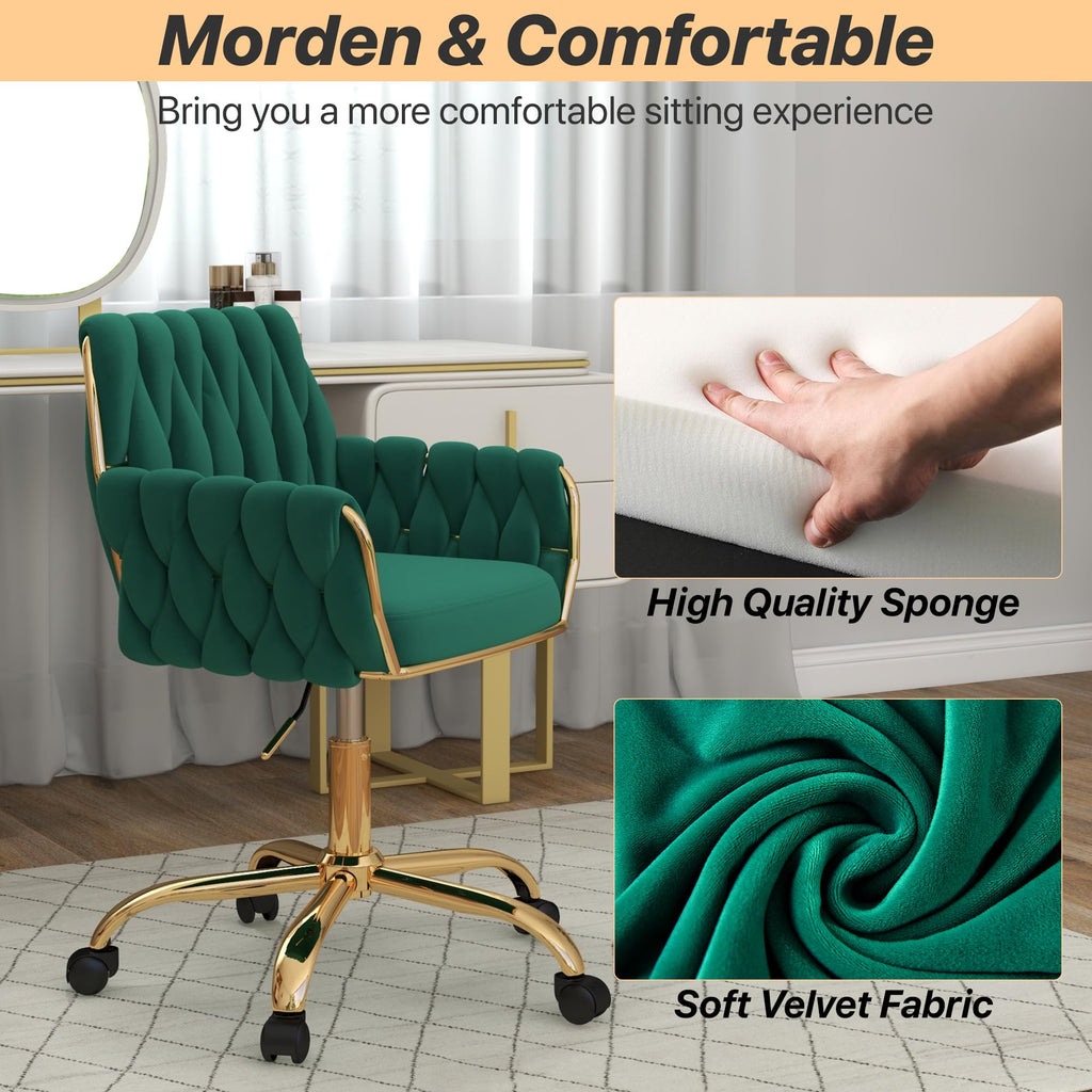 Green Velvet Height Adjustable Swivel Office Chair M749937