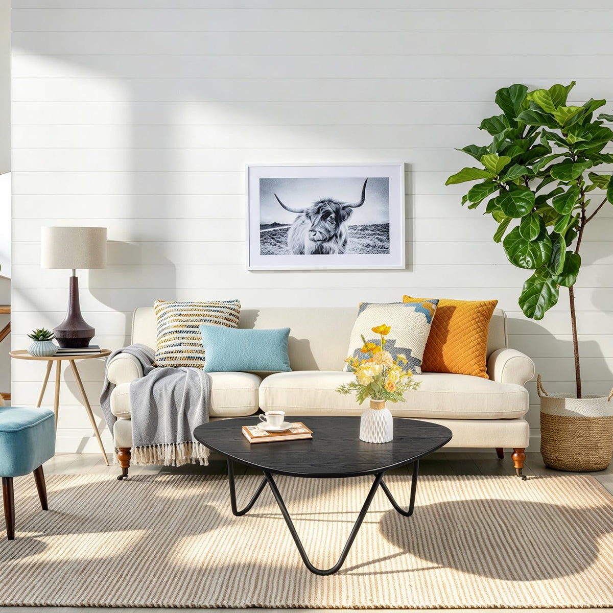 Black Wood Coffee Table with Metal Base H1032