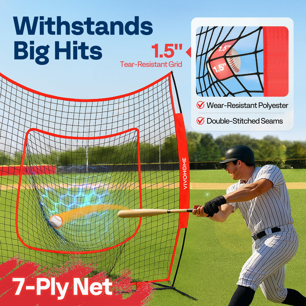 Baseball & Softball Training Net with Batting Tee, 7 x 7 ft. B3401