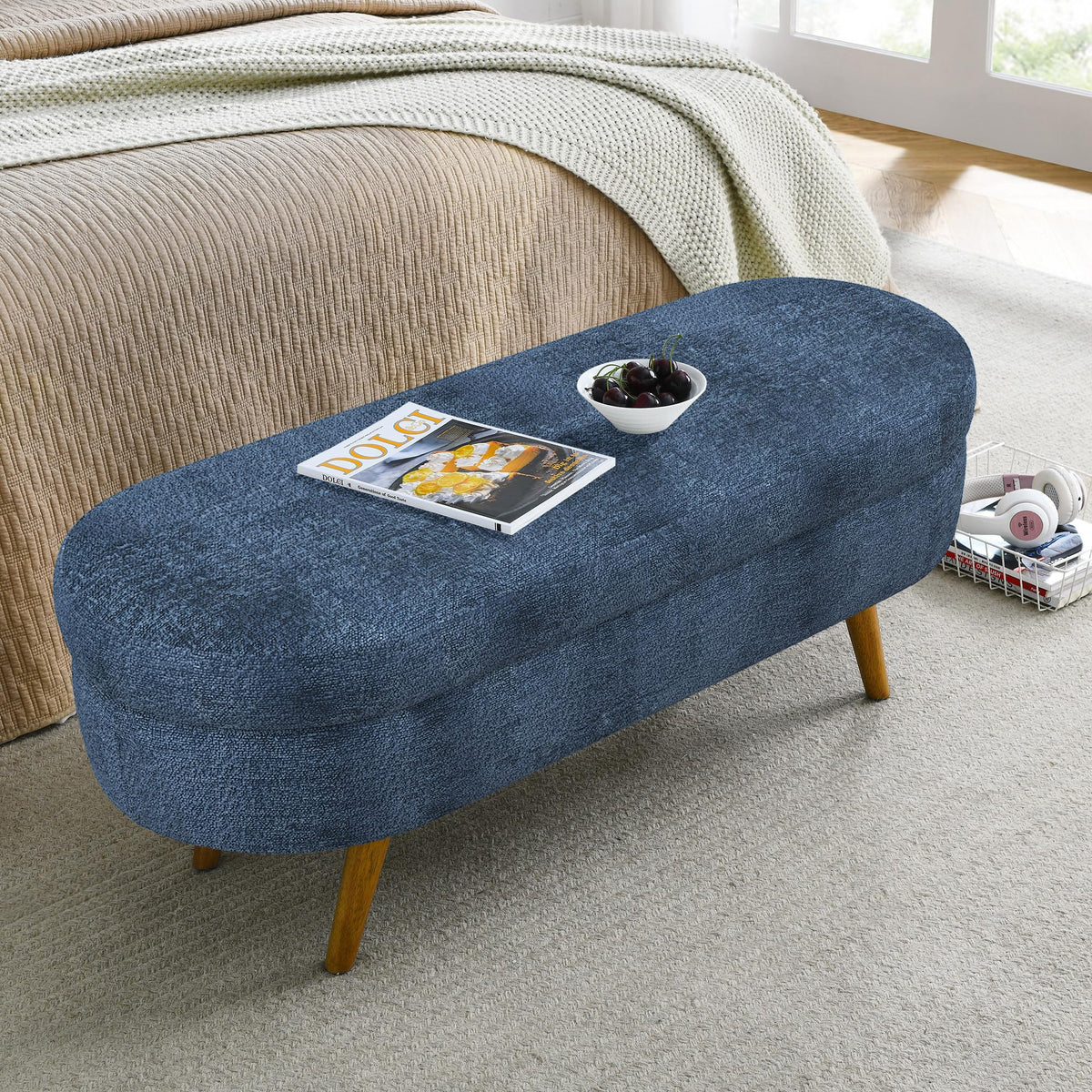 Oval Storage Bench with Rubber Wood Legs C65454