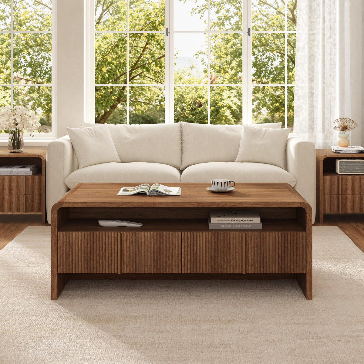 Fluted Coffee Table with Storage X715